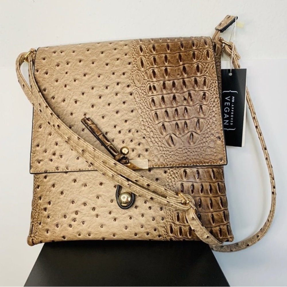 Brown Ostrich-Textured Crossbody Bag with Adjustable Strap